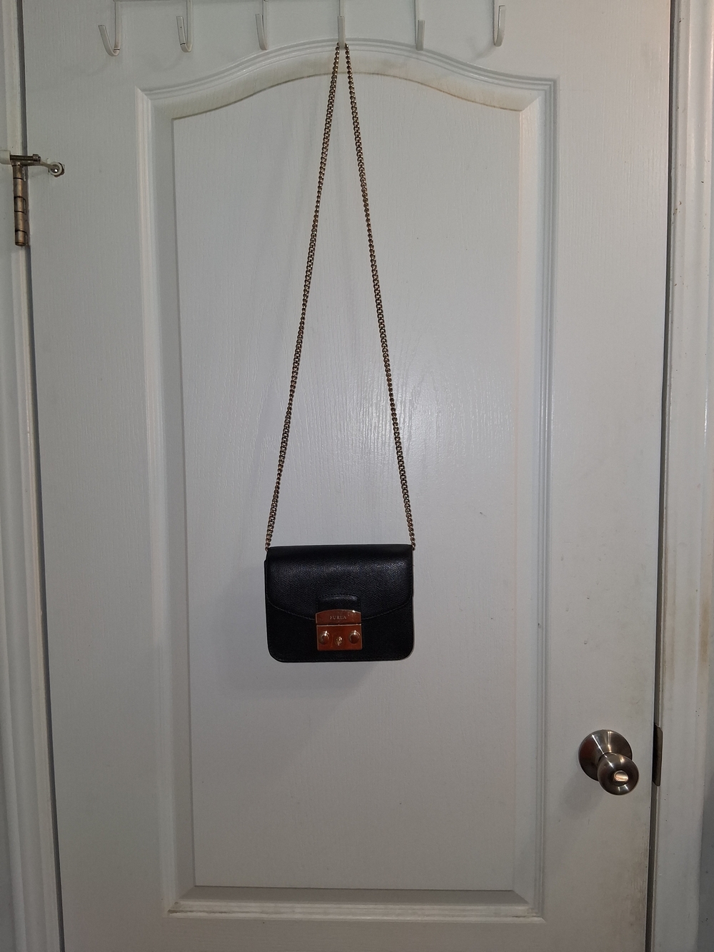 Furla Leather Metropolis Mini Crossbody with Gold Lock and Chain